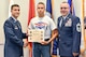 U.S. Air Force Col. Ricky Mills, 17th Training Wing commander, Lakeview graduate Marcos Gregory and Chief Master Sgt. Daniel Stein,  17th Training Wing command chief, pose during the Our Community Salutes ceremony in San Angelo, Texas, May 19, 2018. Gregory was the only enlistee for the Air Force of the 23 participants. (U.S. Air Force photo by Senior Airman Randall Moose/Released)