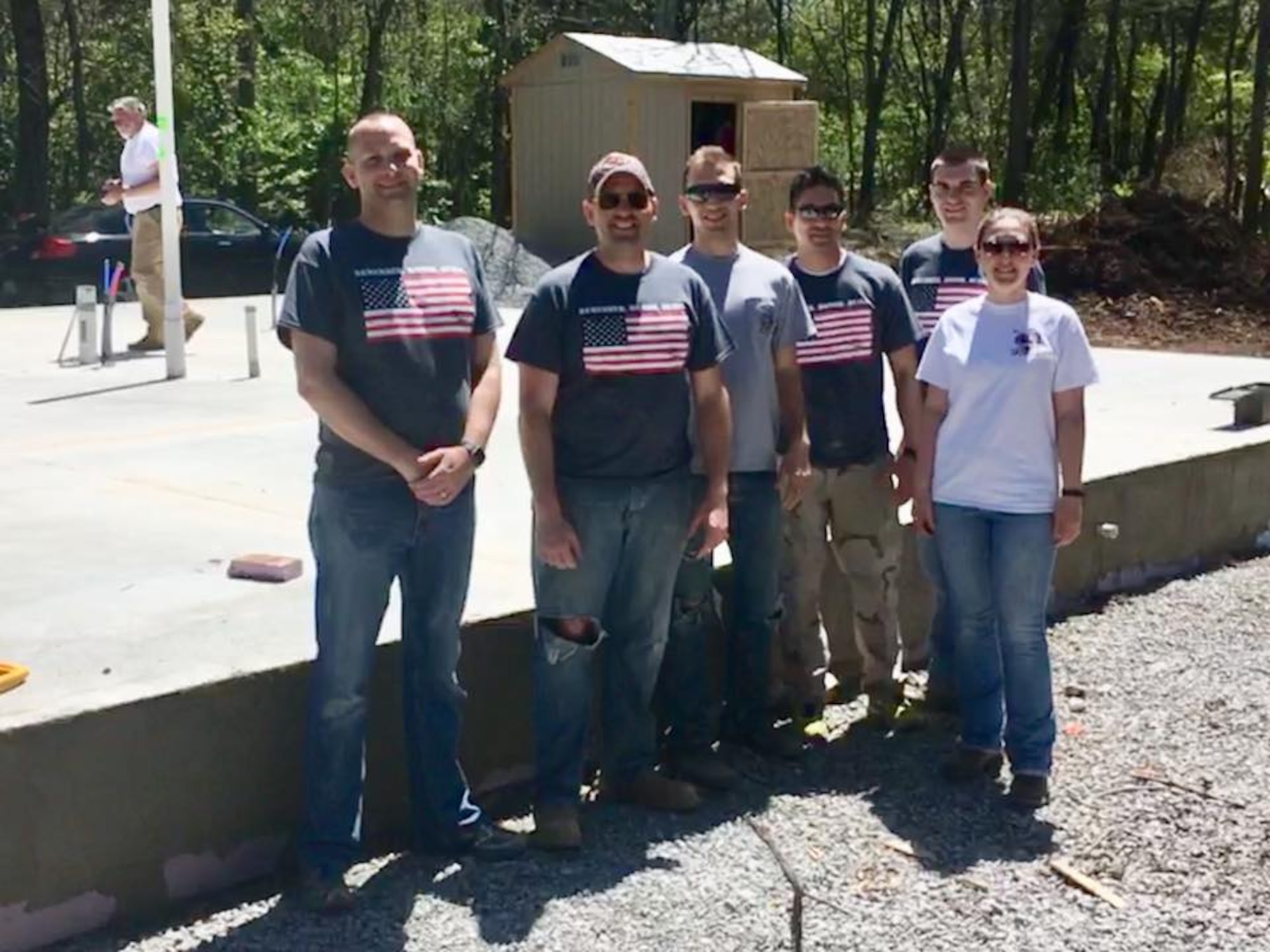 Arnold Air Force Base Company Grade Officer Council members take a photo break. Members of the CGOC recently volunteered with Rutherford County Area Habitat for Humanity and worked on two homes the Habitat is constructing in the area. Pictured from left are 2nd Lt. Jonathan Teer, 2nd Lt. Ryan Boudreaux, Capt. Jonathan Dias, Capt. Michael Davault, 1st Lt. Adam McKenzie and 1st Lt. Karlie Madden.