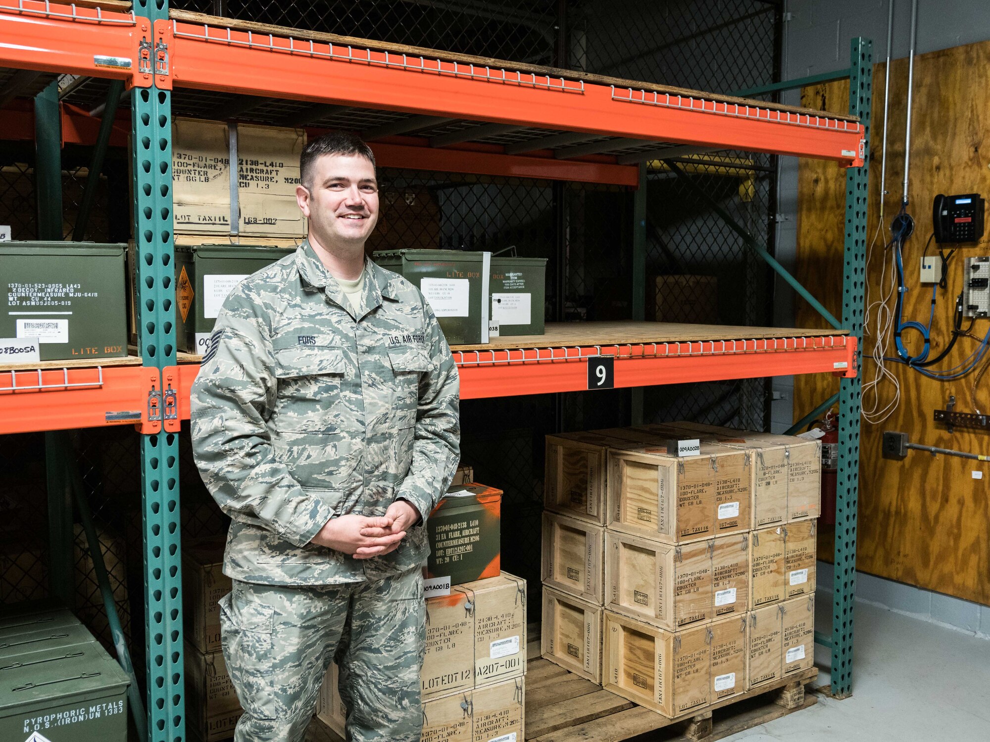 Tech. Sgt. Matthew Fors at the munitions storage area. (Air Force Photo/Paul Zadach)
