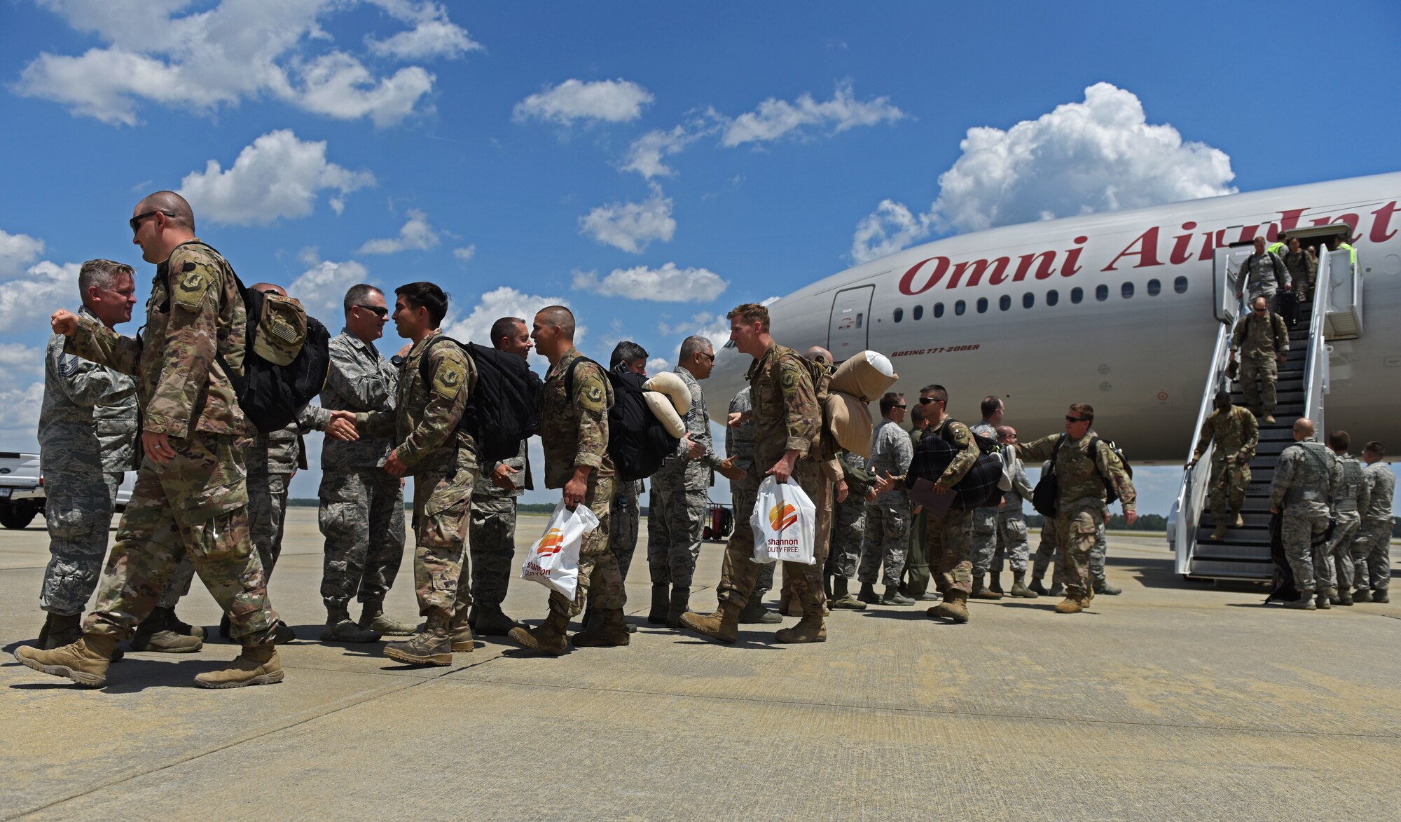 U.S. Airmen return home from a six-month deployment to Afghanistan at Shaw Air Force Base, S.C., May 6, 2018.