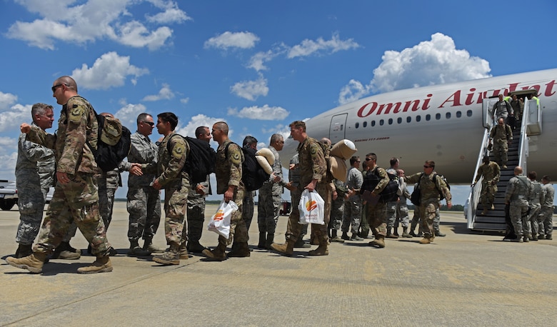 U.S. Airmen return home from a six-month deployment to Afghanistan at Shaw Air Force Base, S.C., May 6, 2018.