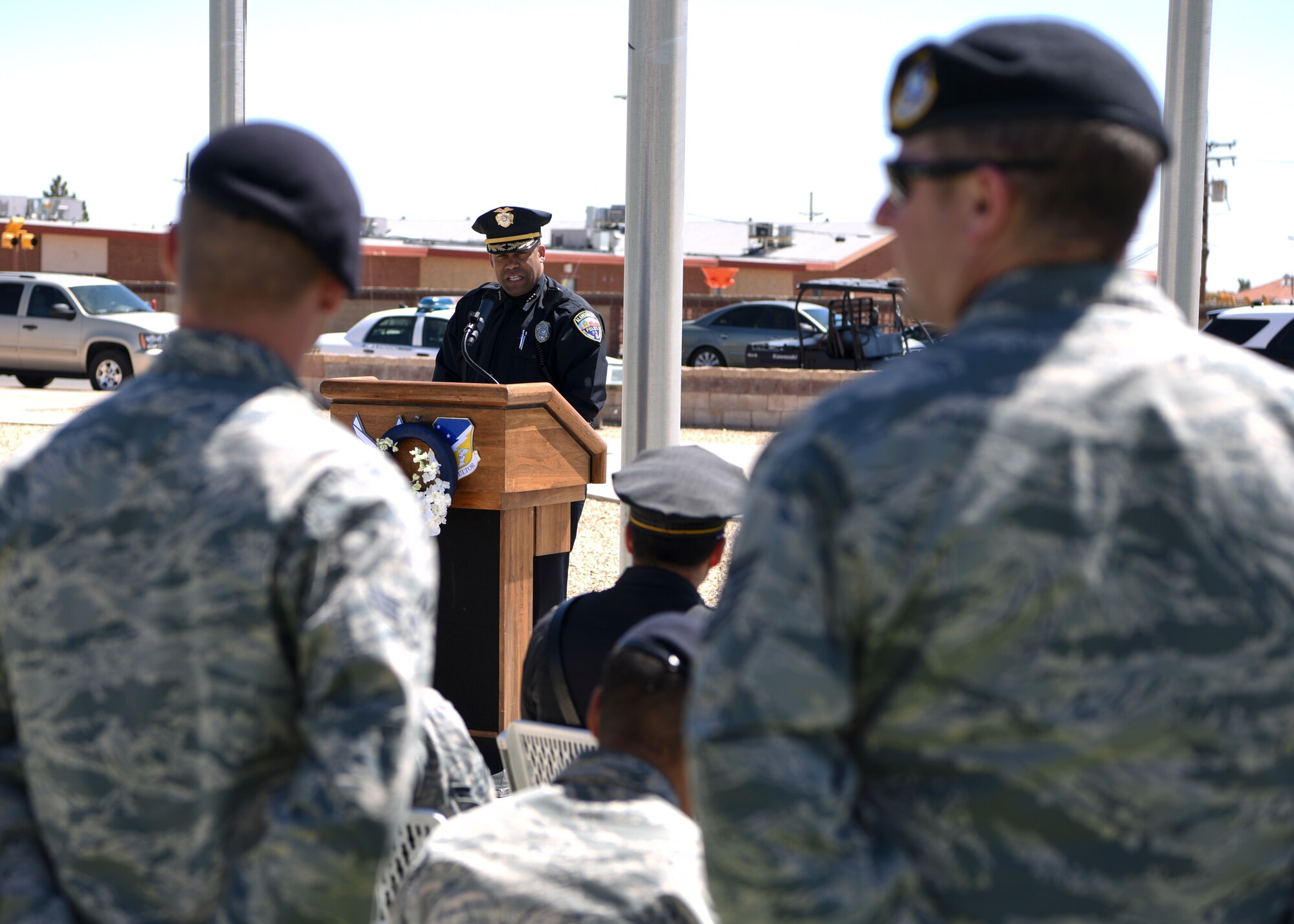 Alamogordo Chief of Police giving speech at ceremony.