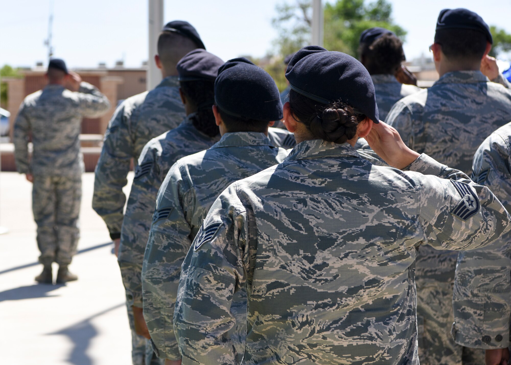 Security Forces members saluting during ceremony.