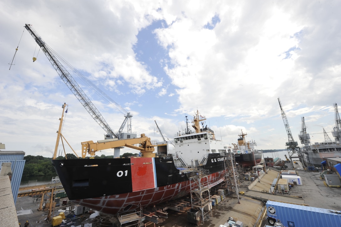 Coast Guard Cutters Juniper (foreground) and Hollyhock are shown at dry dock at the Coast Guard Yard facilities in Baltimore, Aug. 1, 2013. The Yard is the service's sole shipbuilding and major repair facility, and an essential part of the Coast Guard's core industrial base and fleet support operations.