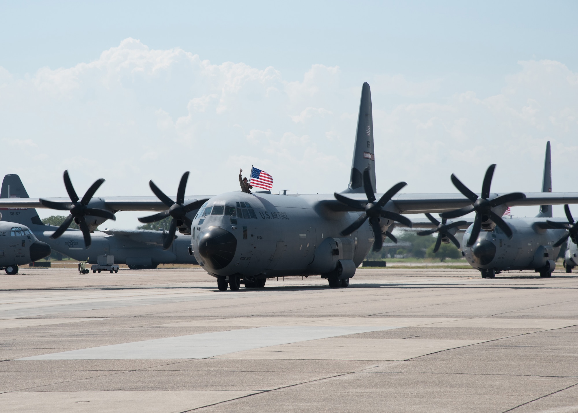Air Force reservists with the 403rd Wing, Keesler Air Force Base, Mississippi, and C-130J Super Hercules flown by the wing's 815th Airlift Squadron returned this weekend from their deployment to Southwest Asia in support of Operations Freedom Sentinel and Inherent Resolve. (U.S. Air Force photo/Maj. Marnee A.C. Losurdo)