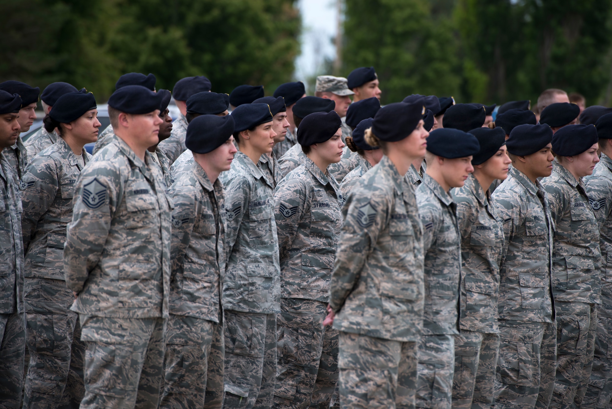 Fourteen fallen soldier battle crosses are displayed at a final guard mount ceremony May 18, 2018, at Mountain Home Air Force Base, Idaho. The final guard mount ceremony honored law enforcement who have lost their lives in the line of duty and the 14 defenders who have fallen since 9/11. (U.S. Air Force Photo by Airman 1st Class JaNae Capuno)