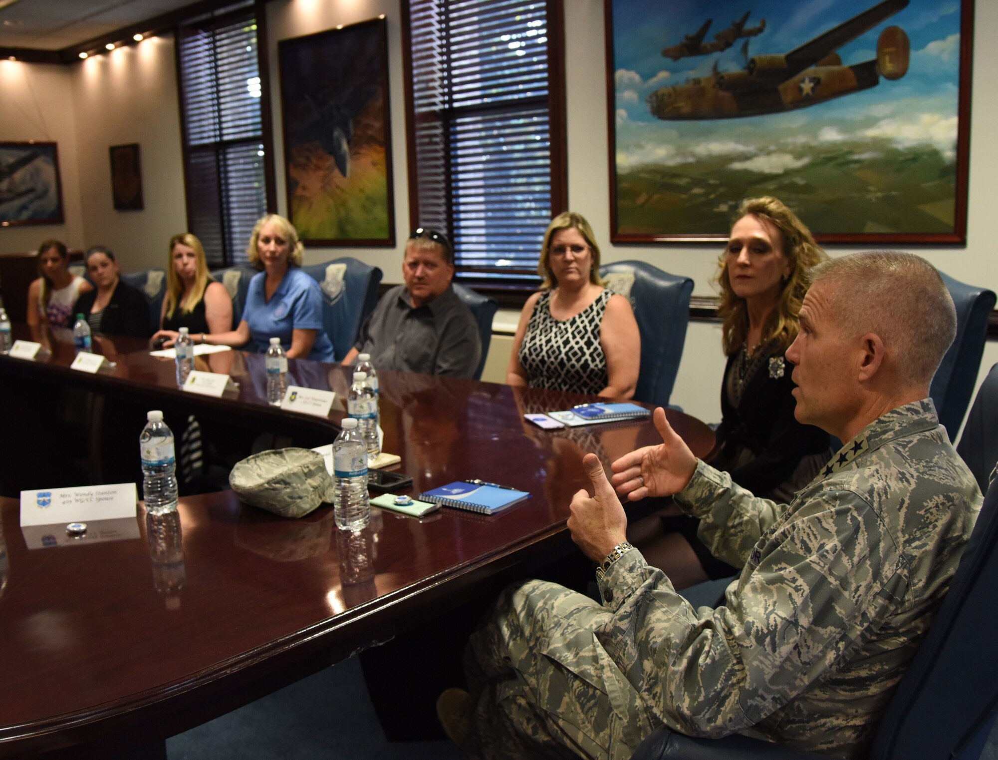 U.S. Air Force Lt. Gen. Steve Kwast, commander of Air Education and Training Command, speaks during a meet and greet session with Keesler’s Key Spouss at the 81st Training Wing headquarters building at Keesler Air Force Base, Mississippi, May 18, 2018. The meeting was held to discuss the key spouse program benefits and how to increase involvement. (U.S. Air Force photo by Kemberly Groue)