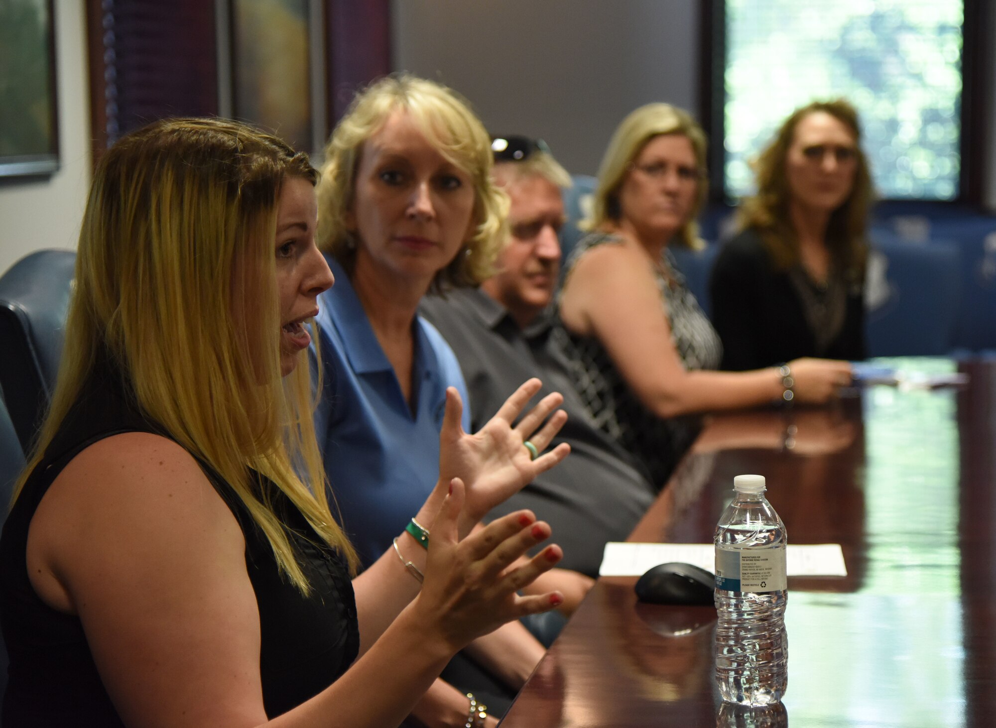 Erin Beihl, spouse of U.S. Air Force Senior Airman Travis Beihl, 81st Training Wing photojournalist, speaks during a meet and greet session with Keesler’s Key Spouses at the 81st Training Wing headquarters building at Keesler Air Force Base, Mississippi, May 18, 2018. The meeting was held to discuss the key spouse program benefits and how to increase involvement. (U.S. Air Force photo by Kemberly Groue)