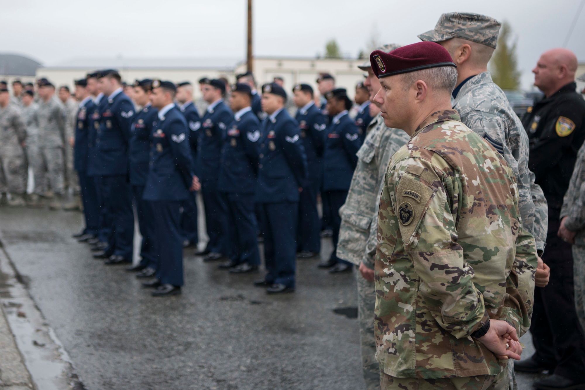 Members of Joint Base Elmendorf-Richardson attend the closing ceremony for Police Week at JBER, Alaska, May 18, 2018. National Police Week is a congressionally honored week for law enforcement personnel across the nation and around the world who have made the ultimate sacrifice in the line of duty.