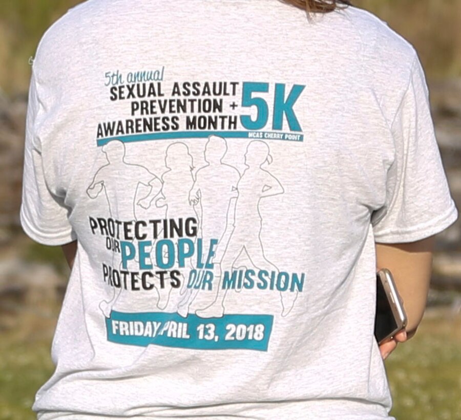 Service members assigned to units aboard Marine Corps Air Station Cherry Point and their families participate in the 5th annual Sexual Assault Prevention and Awareness Month 5K at MCAS Cherry Point, N.C., April 13, 2018. More than 1,500 people participated in the event making it the largest SAAM 5K on MCAS Cherry Point. The run is intended to focus on the prevention and awareness of sexual assault and how to combat it. (Marine Corps video by Cpl. Cody Lemons/ Released)