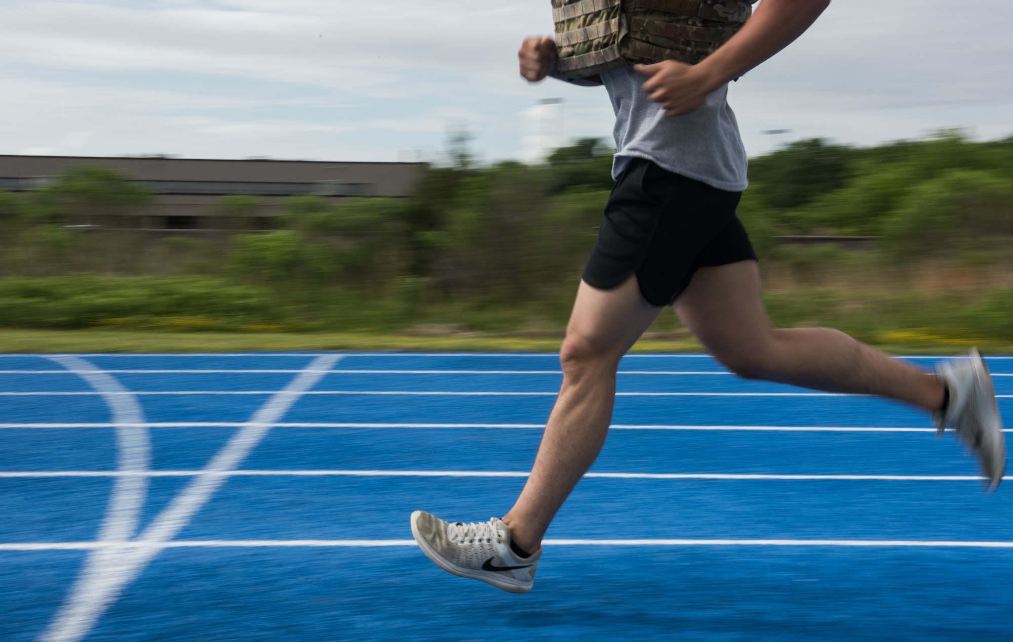 A U.S. Air Force Airman completes a lap during the National Police Week Defenders’ Challenge at Joint Base Langley-Eustis, Virginia, May 16, 2018.
