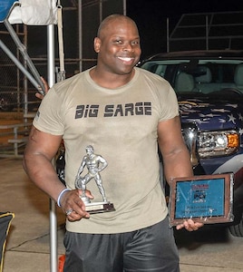 Staff Sgt. Levar Curry, a South Carolina Army National Guard recruiter in the Columbia area, known affectionately as “Big Sarge” competed and won first place overall for men in the ‘Strong Man/Strong Woman Competition’ May 17, 2018.