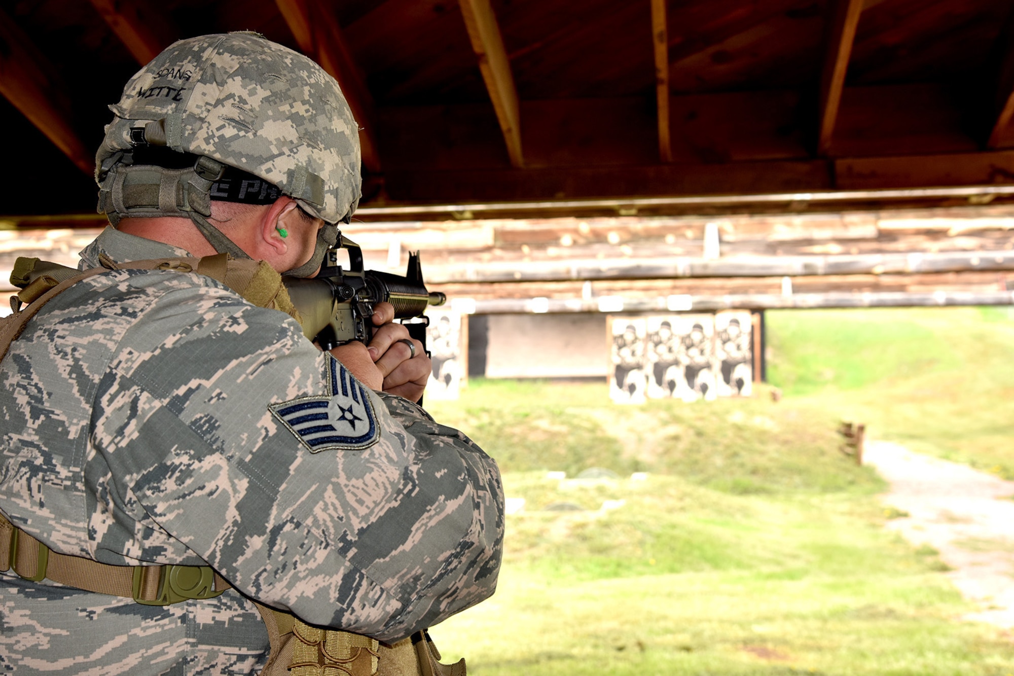 Staff Sgt. Adam Witte, 114th Maintenance Squadron electronic countermeasures technician, participates in The State Command Sergeant Major’s Outdoor Match May 18, 2018 at Camp Rapid, S.D.