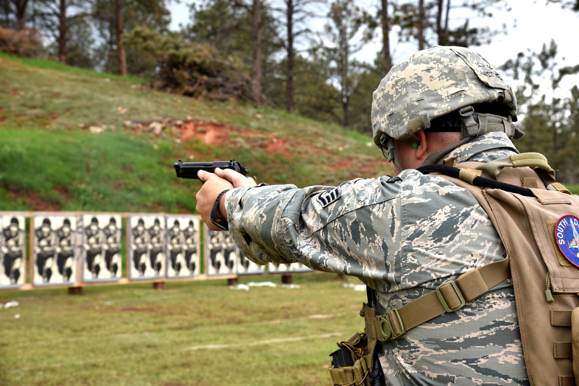 Staff Sgt. Adam Witte, 114th Maintenance Squadron electronic countermeasures technician, participates in The State Command Sergeant Major’s Outdoor Match May 18, 2018 at Camp Rapid, S.D.