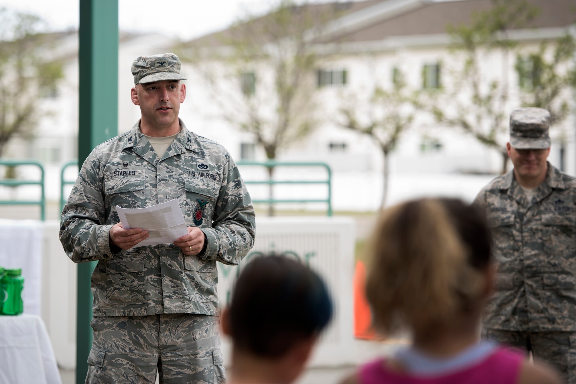 U.S. Air Force Col. Michael Staples, 673d Civil Engineer Group commander, reads the Arbor Day proclamation during an Arbor Day event at Ursa Major Elementary School at Joint Base Elmendorf-Richardson, Alaska, May 21, 2018. Ecologists and participants planted two trees at Ursa Major Elementary and the JBER Cache in celebration of Alaska’s Arbor Day, May 17 and 21. National Arbor Day is always celebrated on the last Friday in April, however, Alaska’s Arbor Day is celebrated on the third Monday in May. The Arbor Day Foundation recently named JBER a 2018 Tree City USA, an honor the base has earned for 21 years running.