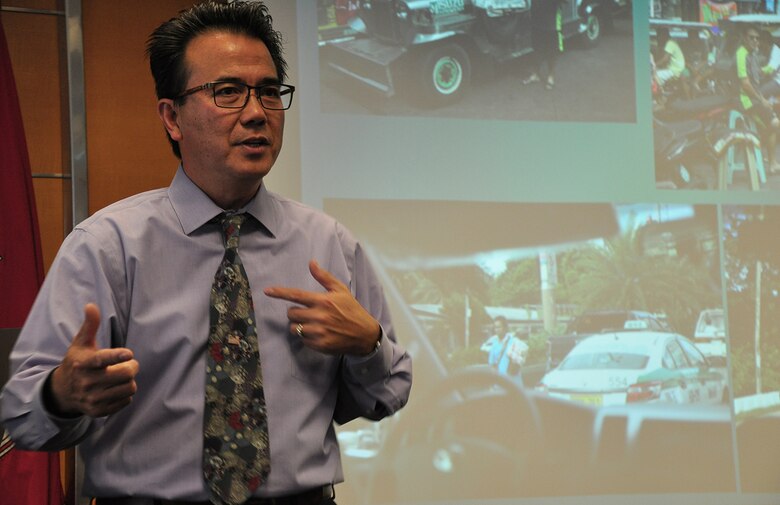 Ed De Mesa talks about growing up as a child in the Philippines and immigrating to the U.S. as a young adult during the U.S. Army Corps of Engineers Los Angeles District’s Asian American/Pacific Islander Heritage Month Observance May 22 at the District headquarters in downtown LA.