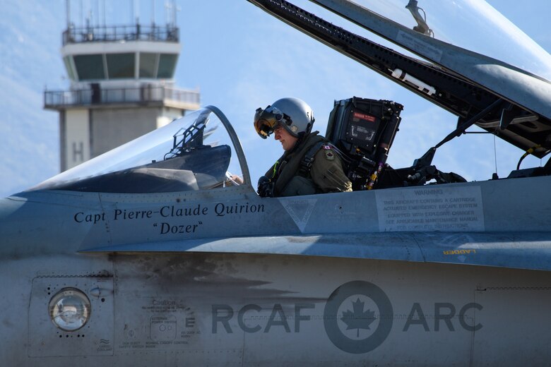 Royal Canadian Air Force pilot Capt. Jason Berndt, assigned to the 433rd Tactical Fighter Squadron, prepares for flight May 3, 2018, Hill Air Force Base, Utah. The Canadian unit participated in a Weapons Evaluation Systems Program, or WSEP, exercise conducted by the 86th Fighter Weapons Squadron, a Hill tenant unit. (U.S. Air Force photo by R. Nial Bradshaw)