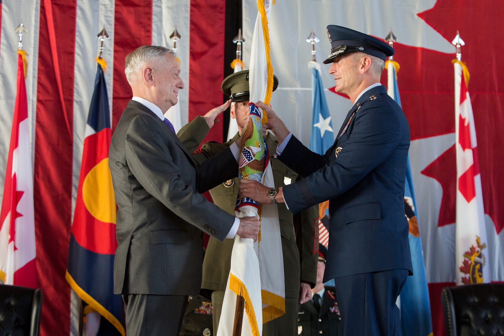 Air Force Gen. Terrence J. O'Shaughnessy assumed command of the North American Aerospace Defense Command and United States Northern Command from Air Force Gen. Lori Robinson during a ceremony held at Peterson Air Force Base today.