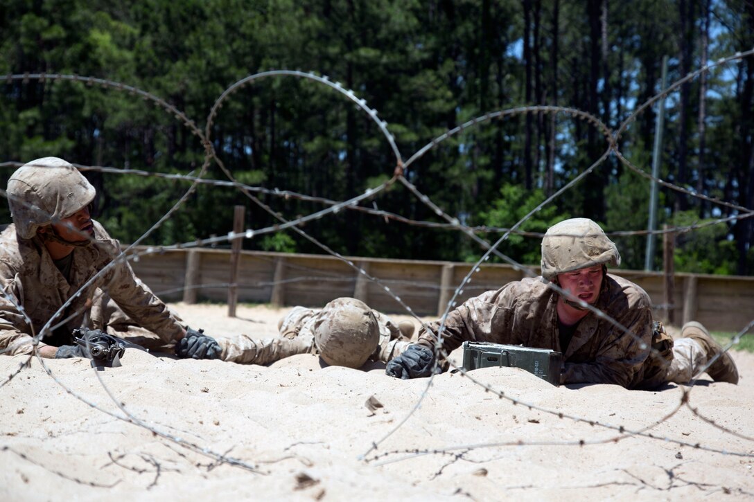 A Marine evacuates a casualty during the Crucible training.