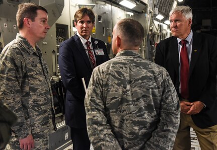 Col. Jeff Nelson, far left, 628th Air Base Wing commander, talks with senior officials from the Medical University of South Carolina May 22, 2018, at Joint Base Charleston, S.C.
