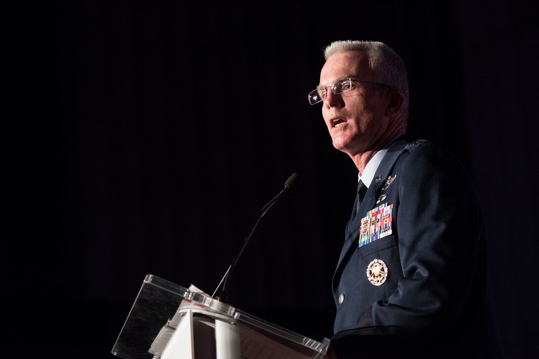 Air Force Gen. Paul J. Selva speaks at a podium.