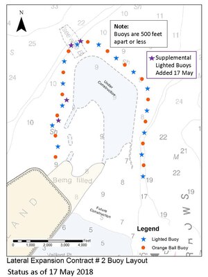 With Memorial Day weekend upon us and the expected increase in boaters on the waters of the Chesapeake Bay, the U.S. Army Corps of Engineers, Baltimore District, is urging boaters to steer clear of ongoing construction activities and submerged rocks marked by cautionary buoys shown here on this map near Poplar Island.