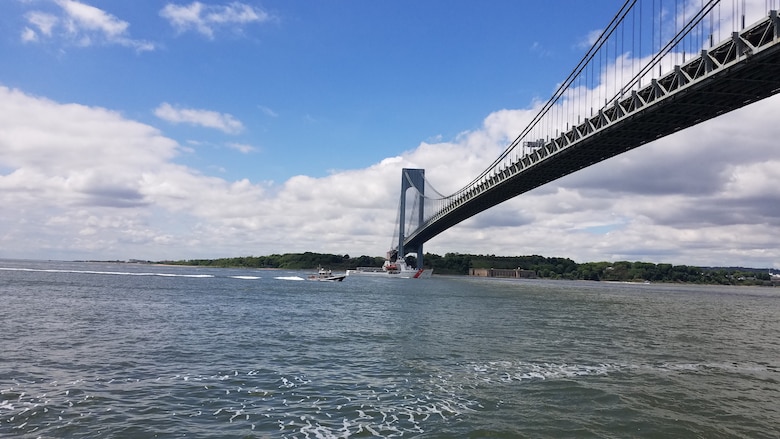 Coast Guard and NYPD vessels transit New York Harbor during Fleet Week 2018