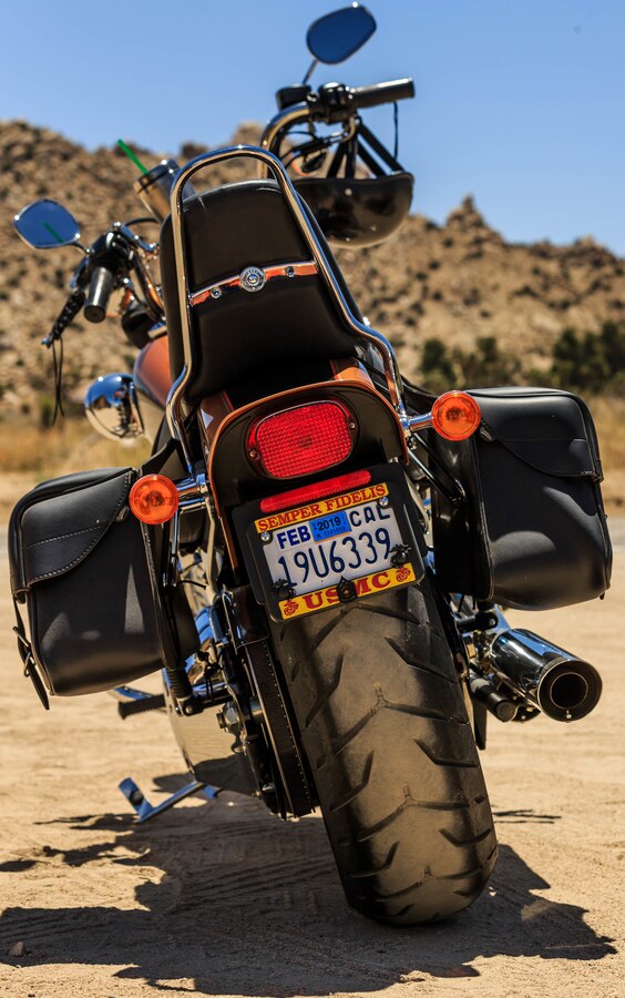 A Harley motorcycle stands outside while participants of the 4th Annual Ride for Freedom, Freedom to Ride (Sober) Motorcycle Ride enjoy lunch at Pappy and Harriet’s in Pioneer Town, Calif., May 18, 2018. The event is geared toward promoting safe and sober riding. (U.S. Marine Corps photo by Lance Cpl. Rachel K. Porter)