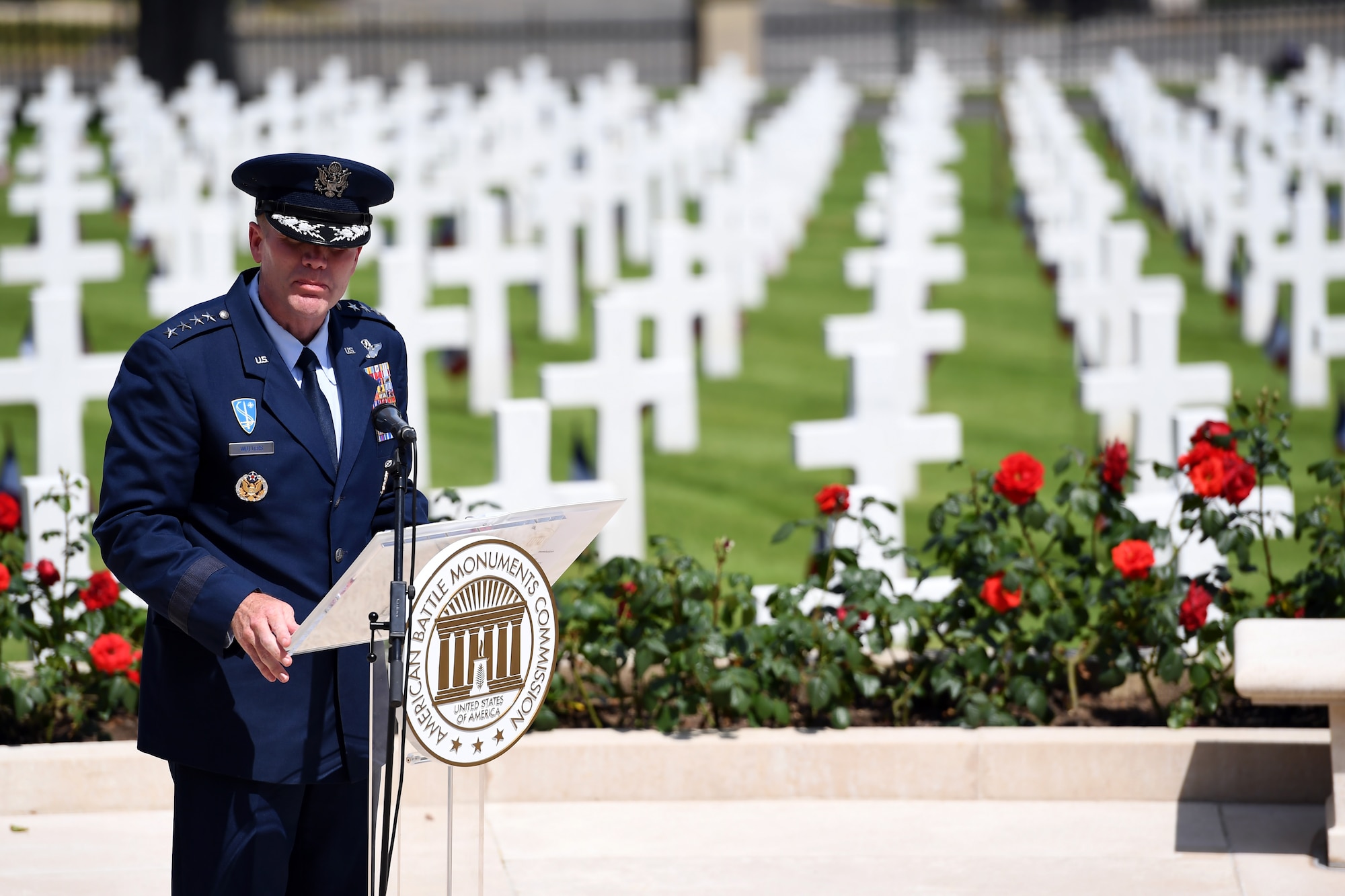 Gen. Wolters gives remarks during a ceremony at Suresnes American Cemetery