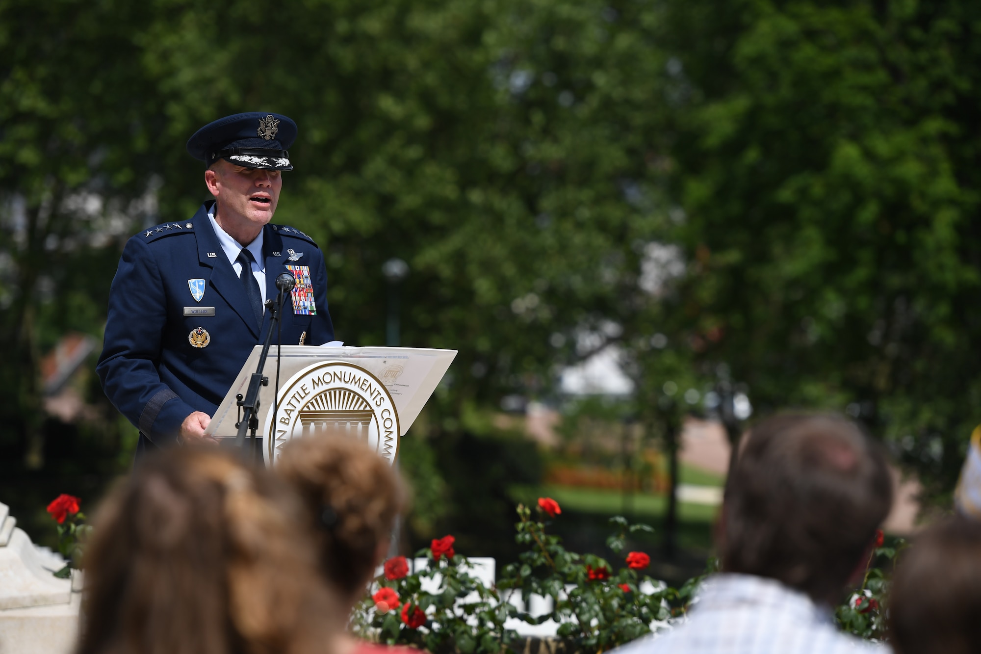 Gen. Wolters gives remarks during a ceremony at Suresnes American Cemetery in France.