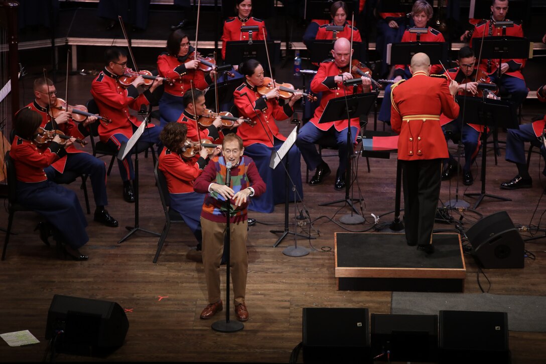 On April 15, 2018, the Marine Chamber Orchestra presented a Young People's Concert with guest Bob McGrath from Sesame Street at the Rachel M. Schlesinger Concert Hall and Arts Center in Alexandria, Va.  (U.S. Marine Corps photo by Master Sgt. Amanda Simmons/released)