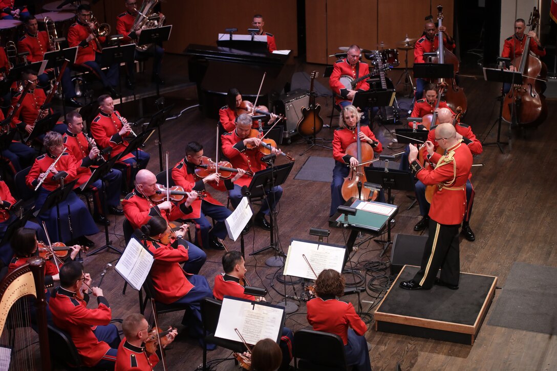 On April 15, 2018, the Marine Chamber Orchestra presented a Young People's Concert with guest Bob McGrath from Sesame Street at the Rachel M. Schlesinger Concert Hall and Arts Center in Alexandria, Va.  (U.S. Marine Corps photo by Master Sgt. Amanda Simmons/released)