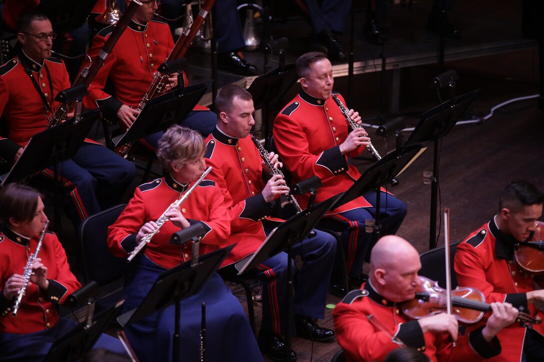 On April 15, 2018, the Marine Chamber Orchestra presented a Young People's Concert with guest Bob McGrath from Sesame Street at the Rachel M. Schlesinger Concert Hall and Arts Center in Alexandria, Va.  (U.S. Marine Corps photo by Master Sgt. Amanda Simmons/released)