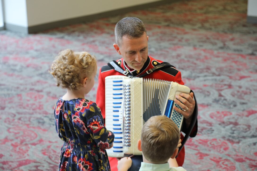 On April 15, 2018, the Marine Chamber Orchestra presented a Young People's Concert with guest Bob McGrath from Sesame Street at the Rachel M. Schlesinger Concert Hall and Arts Center in Alexandria, Va.  (U.S. Marine Corps photo by Master Sgt. Amanda Simmons/released)