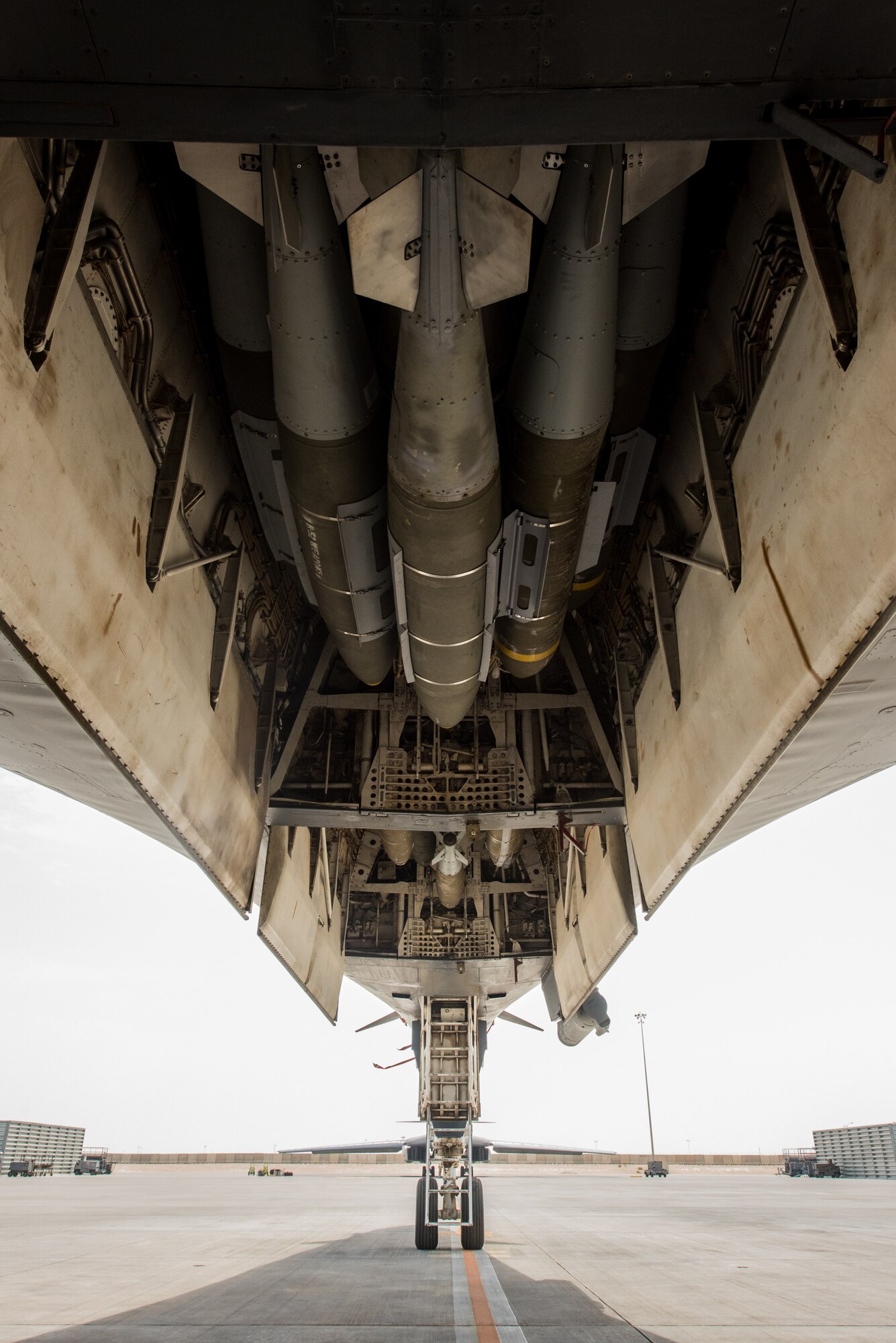 A 34th Expeditionary Bomb Squadron B-1B Lancer is prepared for departure at Al Udeid Air Base, Qatar, May 19, 2018. The reputable B-1 returned to the area of operations in April to combat Taliban and other terrorist groups after two years of supporting the United States Pacific Command’s AOR. (U.S. Air Force photo by Staff Sgt. Joshua Horton)