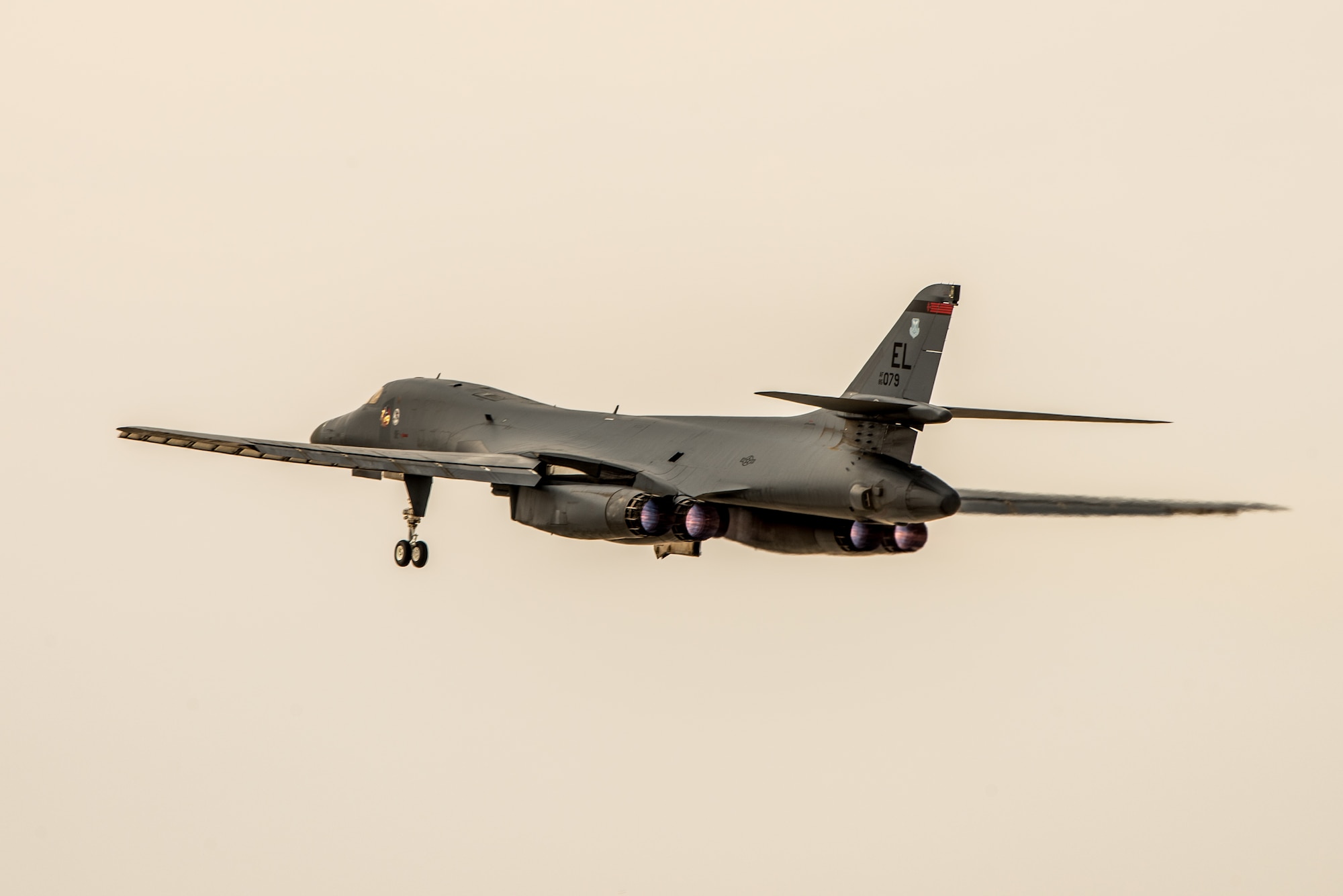 A 34th Expeditionary Bomb Squadron B-1B Lancer aircraft departs from Al Udeid Air Base, Qatar, May 19, 2018. The reputable B-1 returned to the area of operations in April to combat Taliban and other terrorist groups after two years of supporting the United States Pacific Command’s AOR. (U.S. Air Force photo by Staff Sgt. Joshua Horton)