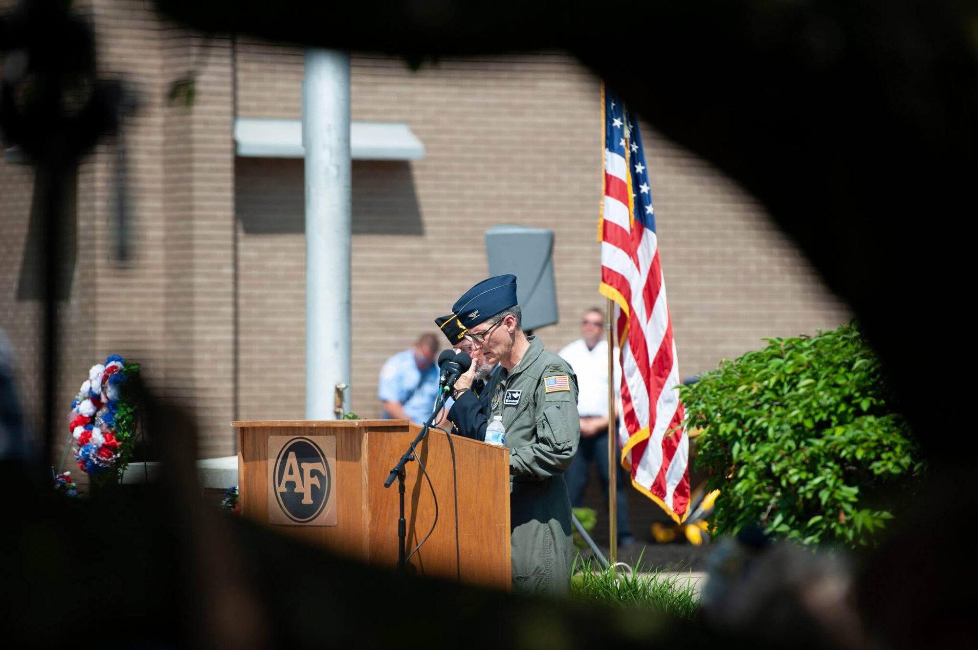 Col. Dan Sarachene, commander of the 910th Airlift Wing, based at Youngstown Air Reserve Station, Ohio, gives the keynote address at a Memorial Day ceremony in Austintown Township, May 28, 2018.