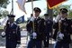 The Goodfellow Air Force Base Joint Service Color Guard present the colors at the Memorial Day Ceremony held at the Vietnam Memorial near Mathis Field in San Angelo, Texas, May 28, 2018. Military and community members gathered to honor everyone from the different branches who have given their lives during times of war. (U.S. Air Force photo by Airman 1st Class Seraiah Hines/Released)
