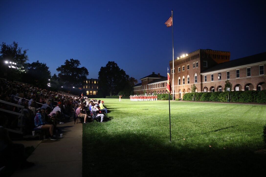 “The President’s Own” U.S. Marine Band performs during a Friday Evening Parade at Marine Barracks Washington D.C., May 25, 2018.  The guests of honor for the parade were Gold Star Families and the hosting official was Lieutenant Gen. Robert S Walsh, commanding general, Marine Corps Combat Development Command, and deputy commandant, Combat Development and Integration. (Official photo by Marine Corps Pfc. James Bourgeois/Released)