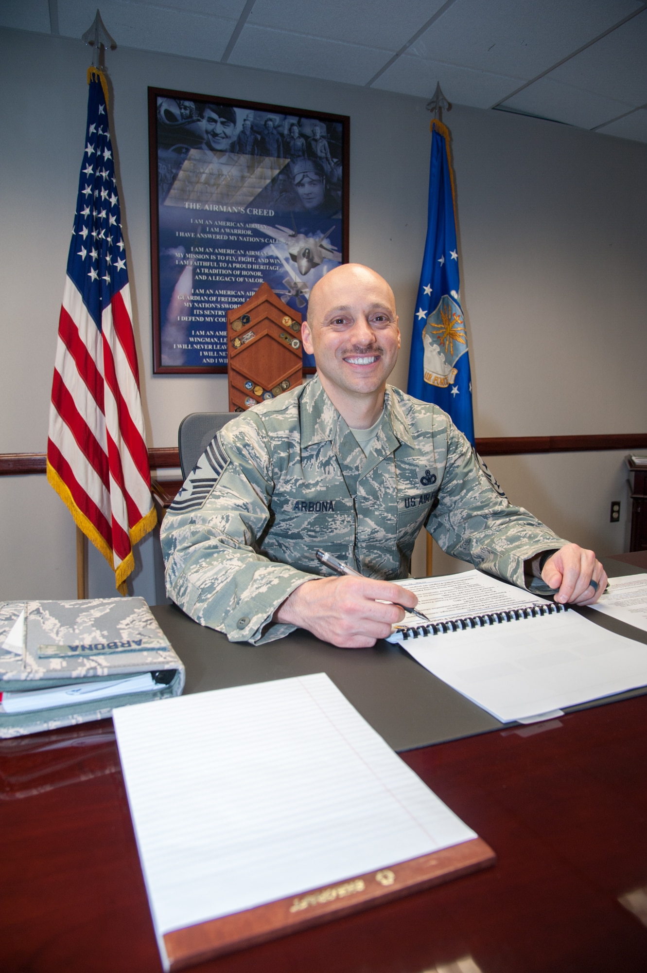 Chief Master Sgt. Stephen A. Arbona serves as the command chief master sergeant for the Air Force Materiel Command's 88th Air Base Wing, Wright-Patterson Air Force Base, Ohio. His first day on the job was May 16. (U.S. Air Force photo/John Harrington)