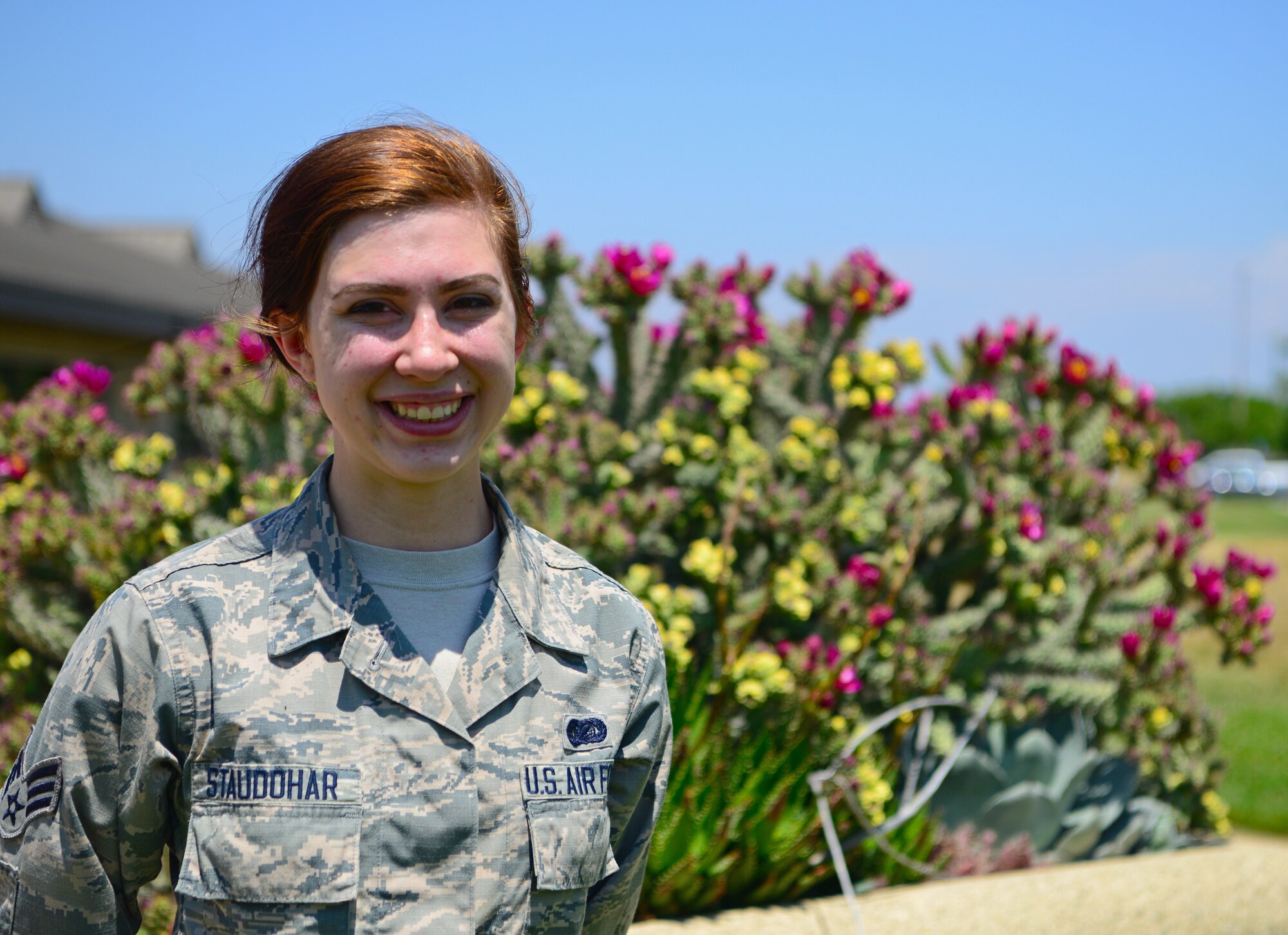 Senior Airman Jade Staudohar, 9th Comptroller Squadron commander support staff poses for a photo