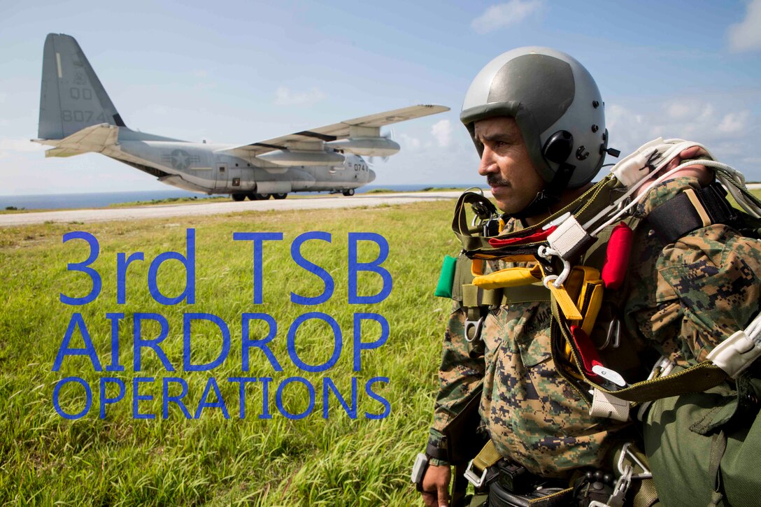Gunnery Sgt. Richard D. Madrid, an airborne, air delivery specialist with 3rd Air Delivery Platoon, Landing Support Company, 3rd Transportation Support Battalion, prepares to board a C-130 after free-falling May 21, 2018, on Ie Shima, Okinawa, Japan. The Marines conducted air drop operations dropping a type-five platform, door bundles, free fall and static line jumpers, and the Polaris MRZR onto the island. 3rd Marine Logistics Group Marines worked alongside Marines with 3rd Reconnaissance Battalion, 3rd Marine Division, during the regularly scheduled training evolution to complete their first ever successful drop of a Polaris MRZR from a C-130. Madrid is a native of Monterey Park, California. (U.S. Marine Corps photo by Cpl. Joshua Pinkney)