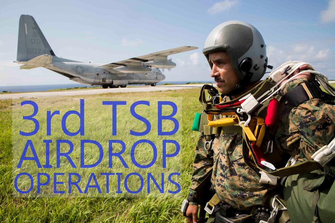 Gunnery Sgt. Richard D. Madrid, an airborne, air delivery specialist with 3rd Air Delivery Platoon, Landing Support Company, 3rd Transportation Support Battalion, prepares to board a C-130 after free-falling May 21, 2018, on Ie Shima, Okinawa, Japan. The Marines conducted air drop operations dropping a type-five platform, door bundles, free fall and static line jumpers, and the Polaris MRZR onto the island. 3rd Marine Logistics Group Marines worked alongside Marines with 3rd Reconnaissance Battalion, 3rd Marine Division, during the regularly scheduled training evolution to complete their first ever successful drop of a Polaris MRZR from a C-130. Madrid is a native of Monterey Park, California. (U.S. Marine Corps photo by Cpl. Joshua Pinkney)