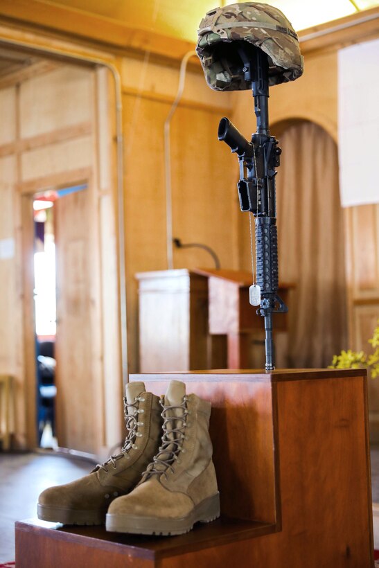 A fallen warrior display is placed inside of Fraise Chapel.