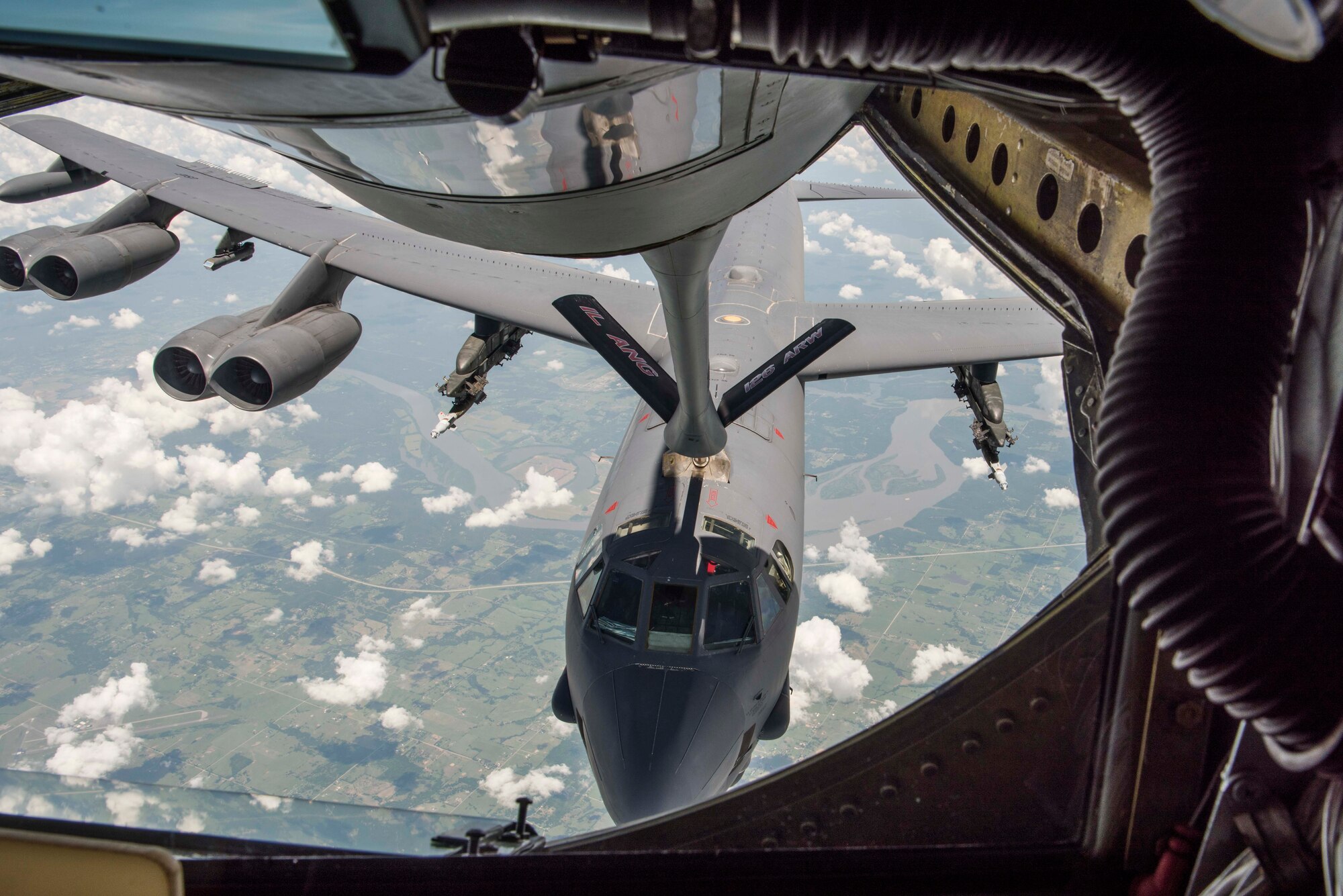 The 126th Air Refueling Wing, 906th Air Refueling Squadron and the 375th Air Mobility Wing hosted a KC-135 Stratotanker orientation flight with Scott Air Force Base’s honorary commanders May 22, 2018, at Scott AFB, Illinois. They were able to witness an aerial refueling and a tour of the St. Louis Arch by a total force crew. “[It was] great to demonstrate our capabilities to those from the local community who partner with us and support our families,” said Lt. Col. Christopher Schlachter Sr., 906th ARS commander. (U.S. Air Force photo by Senior Airman Melissa Estevez)