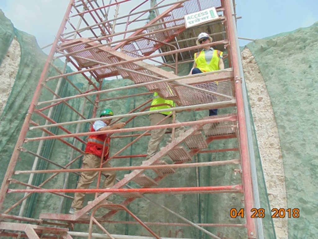 Melanie Barajas, Middle East District's Chief of Safety and Occupational Health, Kevin Raposa, Safety and Occupational Health Specialist TAM Construction Division, and Viv Turner, Site 1 Safety and Security Manager on site in Qatar assessing the construction program and safety program.