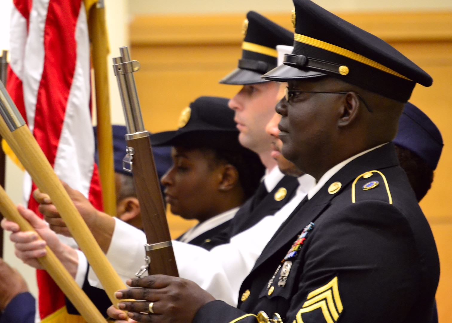 The Compound All Service Color Guard presents the colors during the Philadelphia Compound Veterans Committee Memorial Day observance May 24. The observance featured keynote speaker Randall "Adam" Bethke, a retired Army chief warrant officer, who spoke about the deep connection with memorial Day he learned from his father.