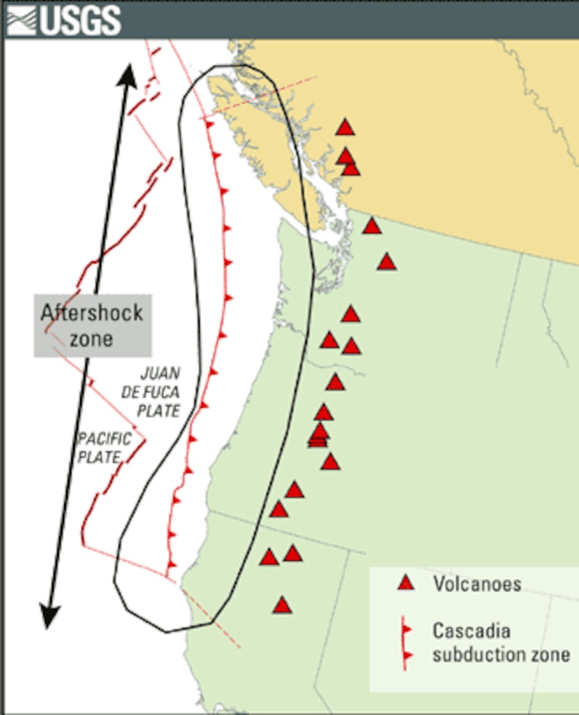 Map of cascadia subduction zone