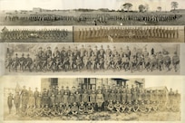 Vermont National Guard historical photos from the years 1909 - 1922 pieced together to form a photo illustration. The photos are early group photos that illustrate the history of the Vermont National Guard.