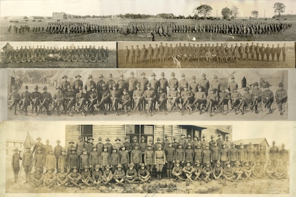 Vermont National Guard historical photos from the years 1909 - 1922 pieced together to form a photo illustration. The photos are early group photos that illustrate the history of the Vermont National Guard.